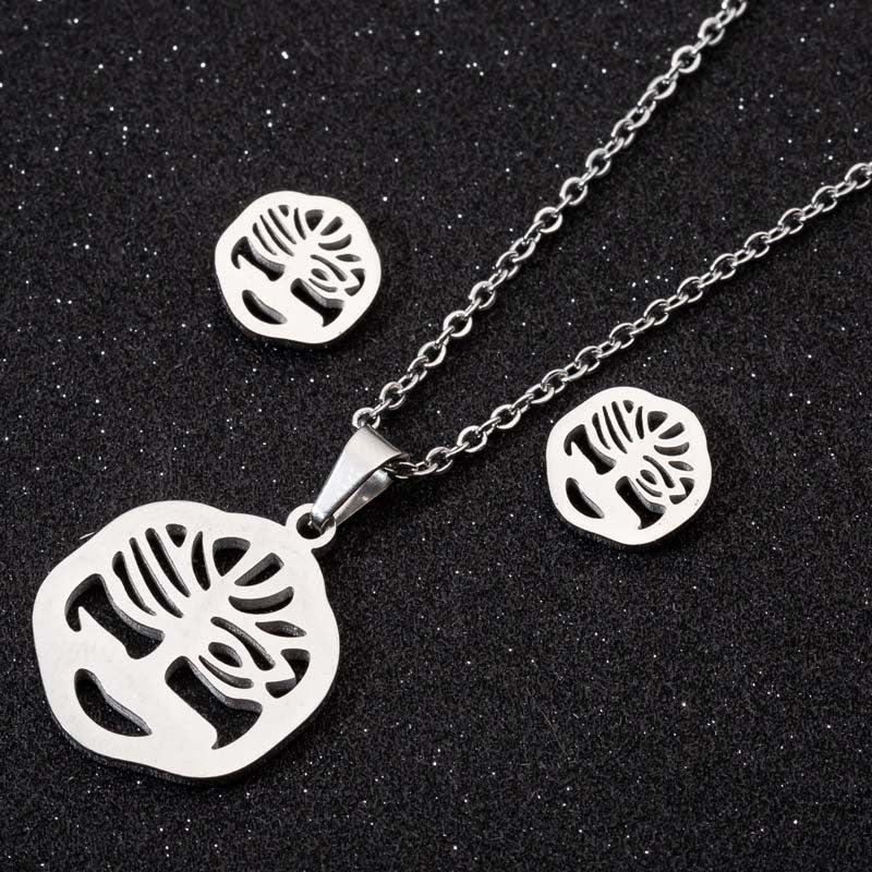 Wholesale Stainless Steel Coconut Hollow Pineapple Thousand Paper Crane Necklace Set